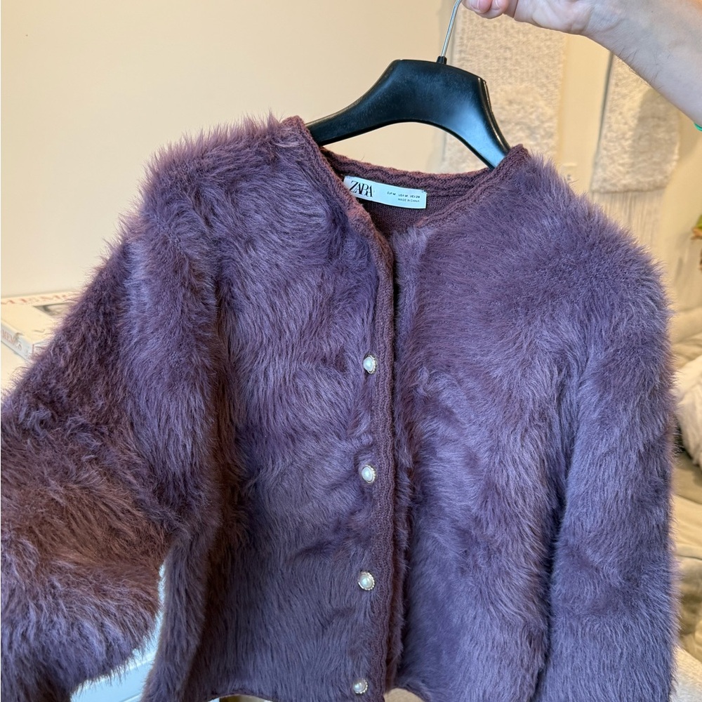 Zara Purple Faux Fur Fuzzy Cardigan M - Picture 3 of 14